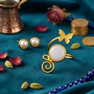 🆕️Turkish Artisan 24K Gold Plated & Pearl Ring + Earrings Set 🌟 Adjustable